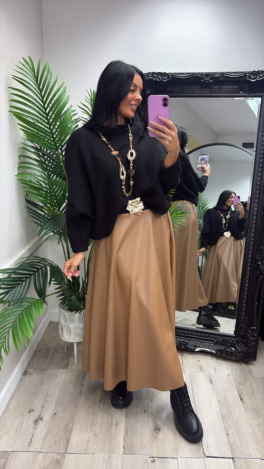 PU Skirt - Camel