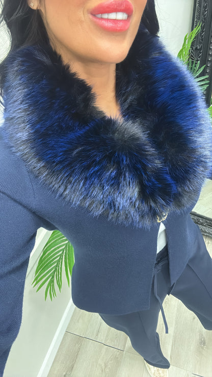 Fiona Faux Fur Cardigan - Navy