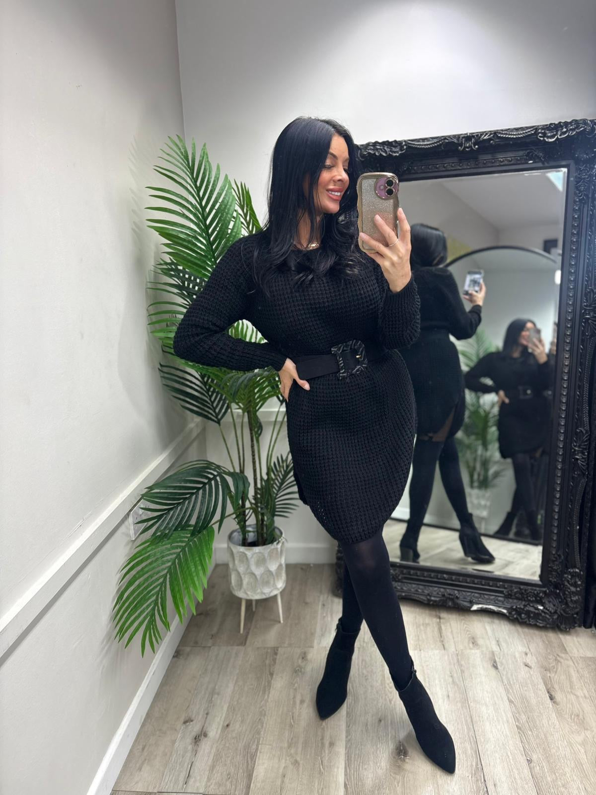 MILEY - Knitted jumper dress -  Black