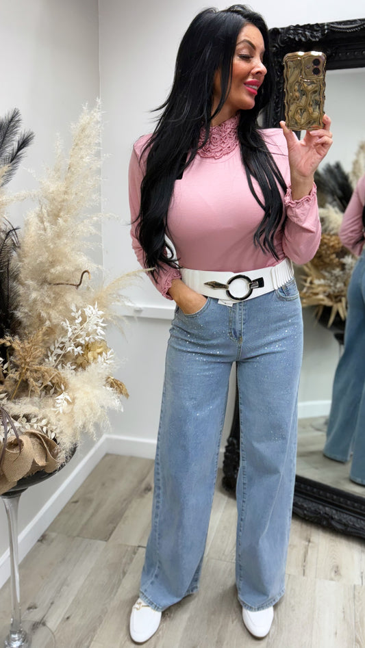 Ruffle Neck Top - Pink