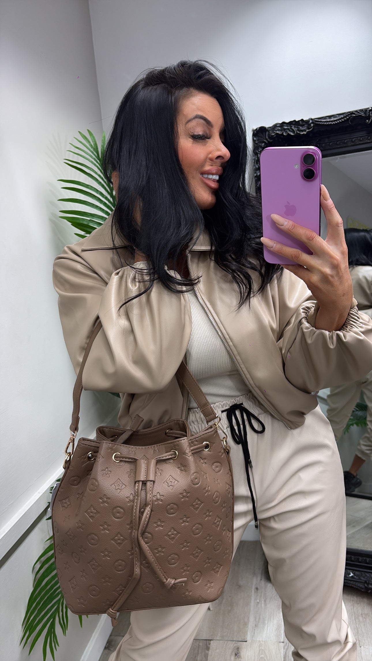 PU Bomber Jacket - Beige