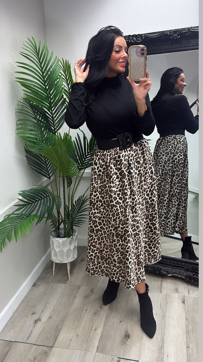Lara Satin Skirt - Leopard