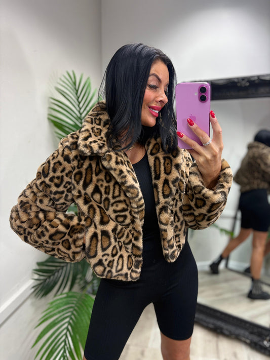 PRE ORDER - Arriving 11th Aug)Tanya Faux Fur Jacket - Leopard