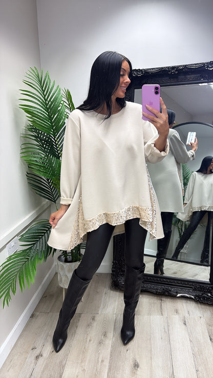 Oversized Sequin Top - Cream