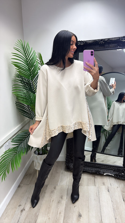 Oversized Sequin Top - Cream