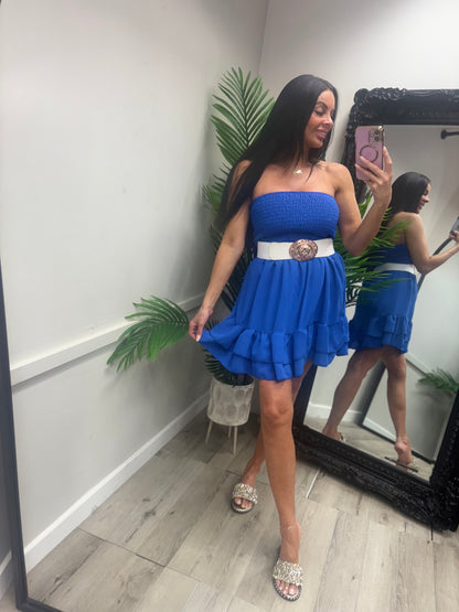 Yasmin Ruffle Dress - Royal blue