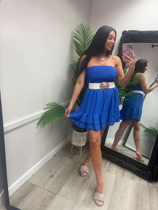 Yasmin Ruffle Dress - Royal blue
