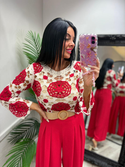 Poppy Crochet Top Red
