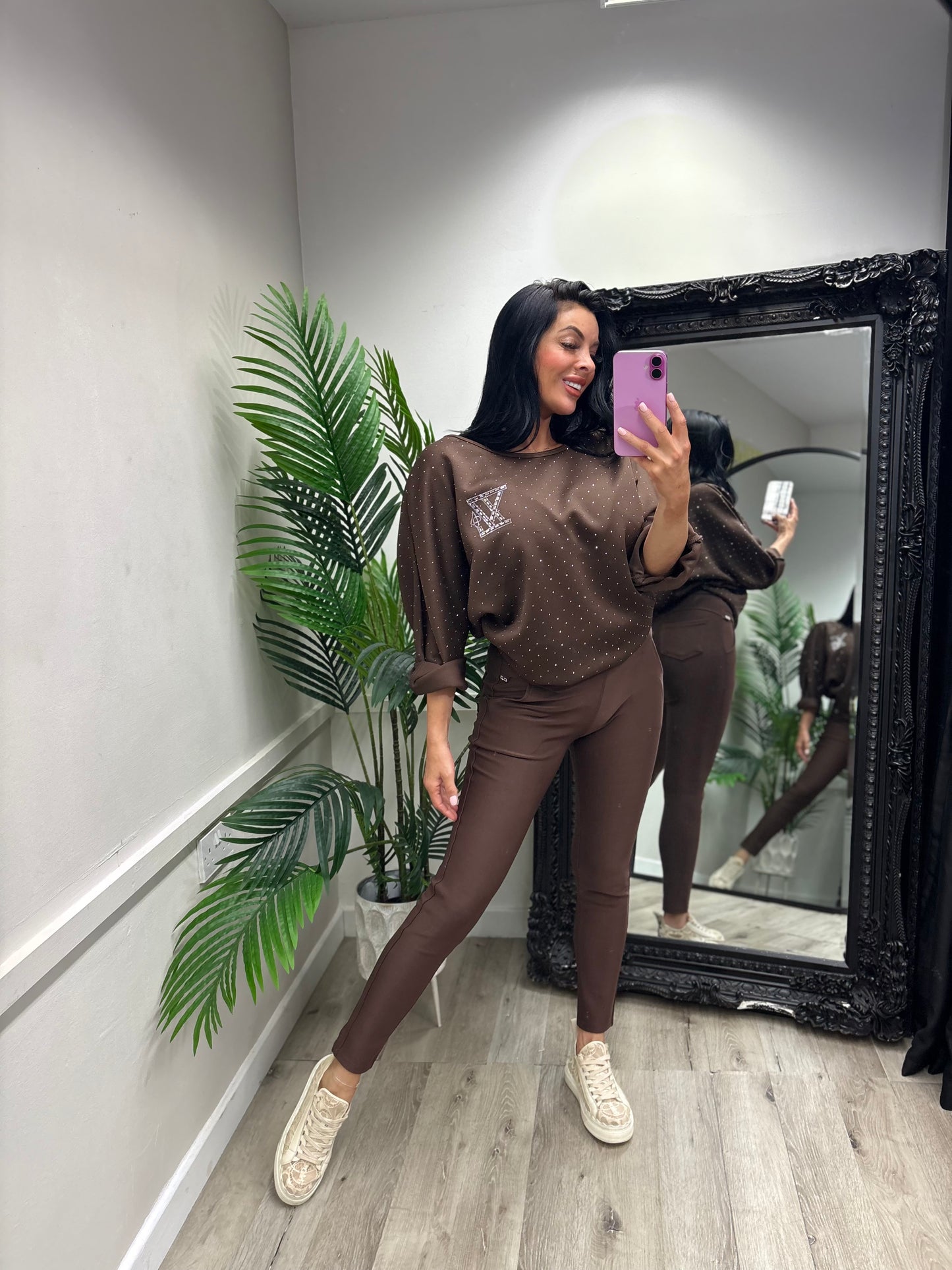 Abigail Diamanté Top - chocolate