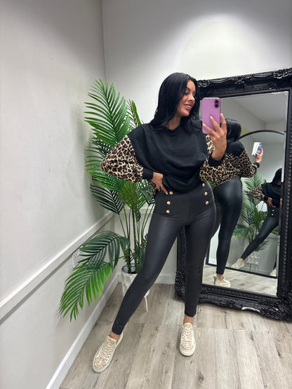 Gold Button PU leggings