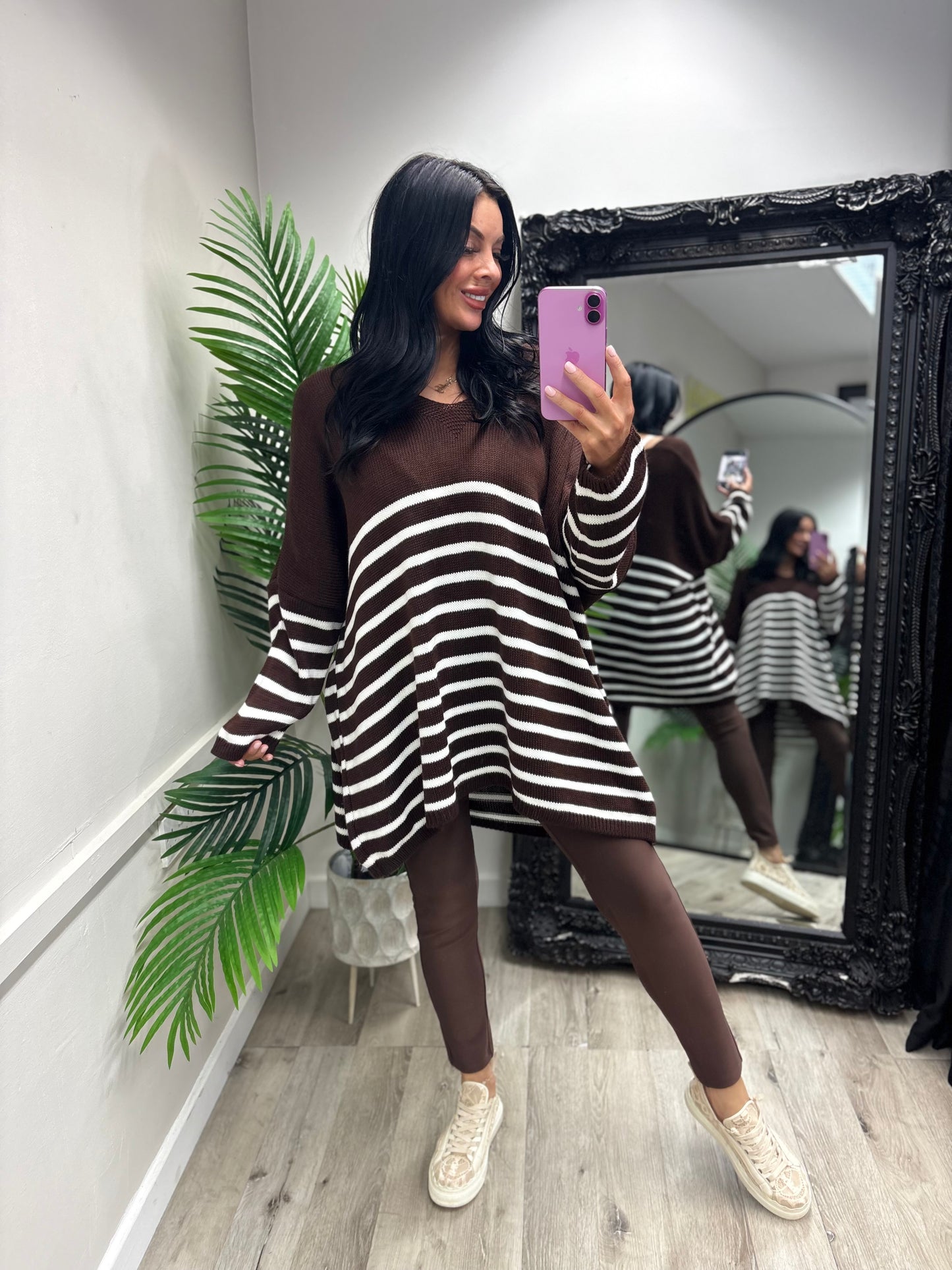 Betsy Oversized Stripe Jumper - Chocolate