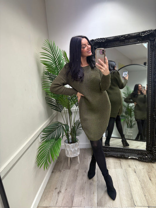 MILEY - Knitted jumper dress -  Khaki