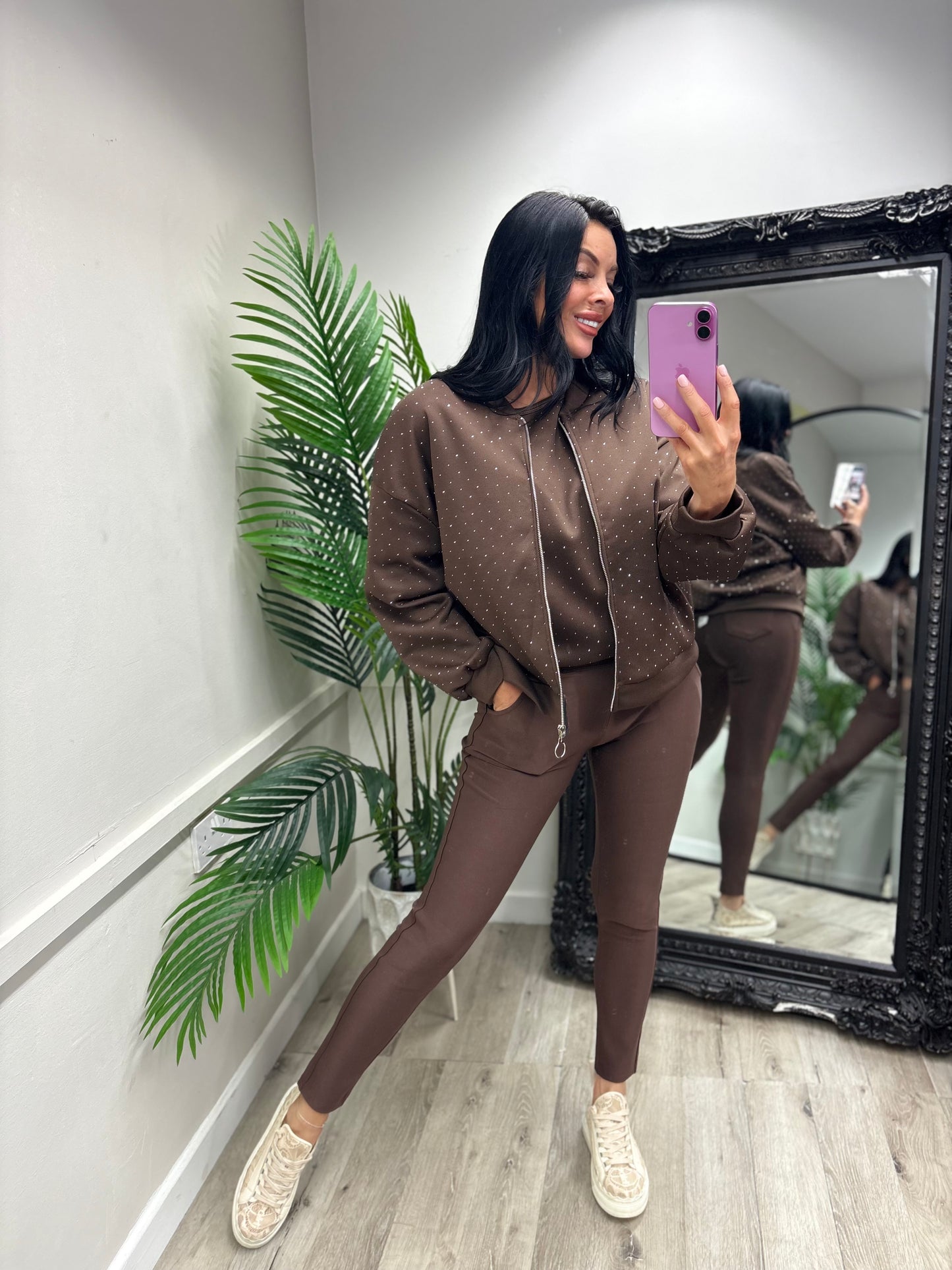 Maria Diamanté Bomber - Chocolate