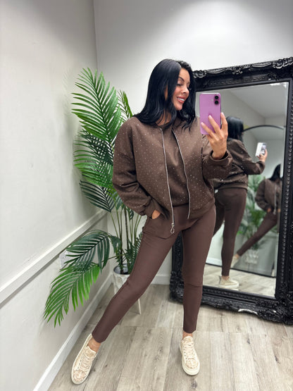 Maria Diamanté Bomber - Chocolate