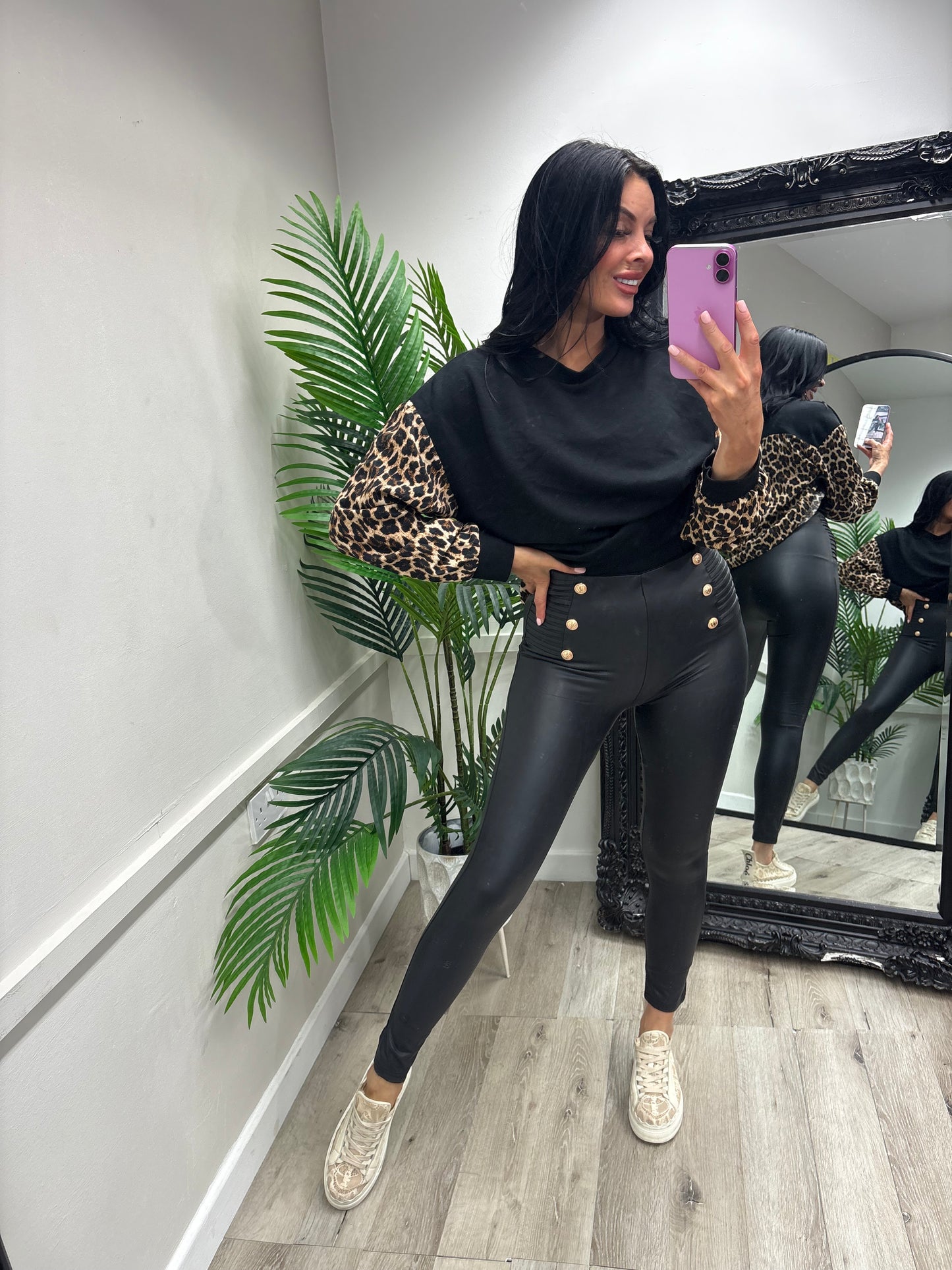 Gold Button PU leggings