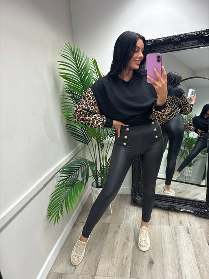 Gold Button PU leggings