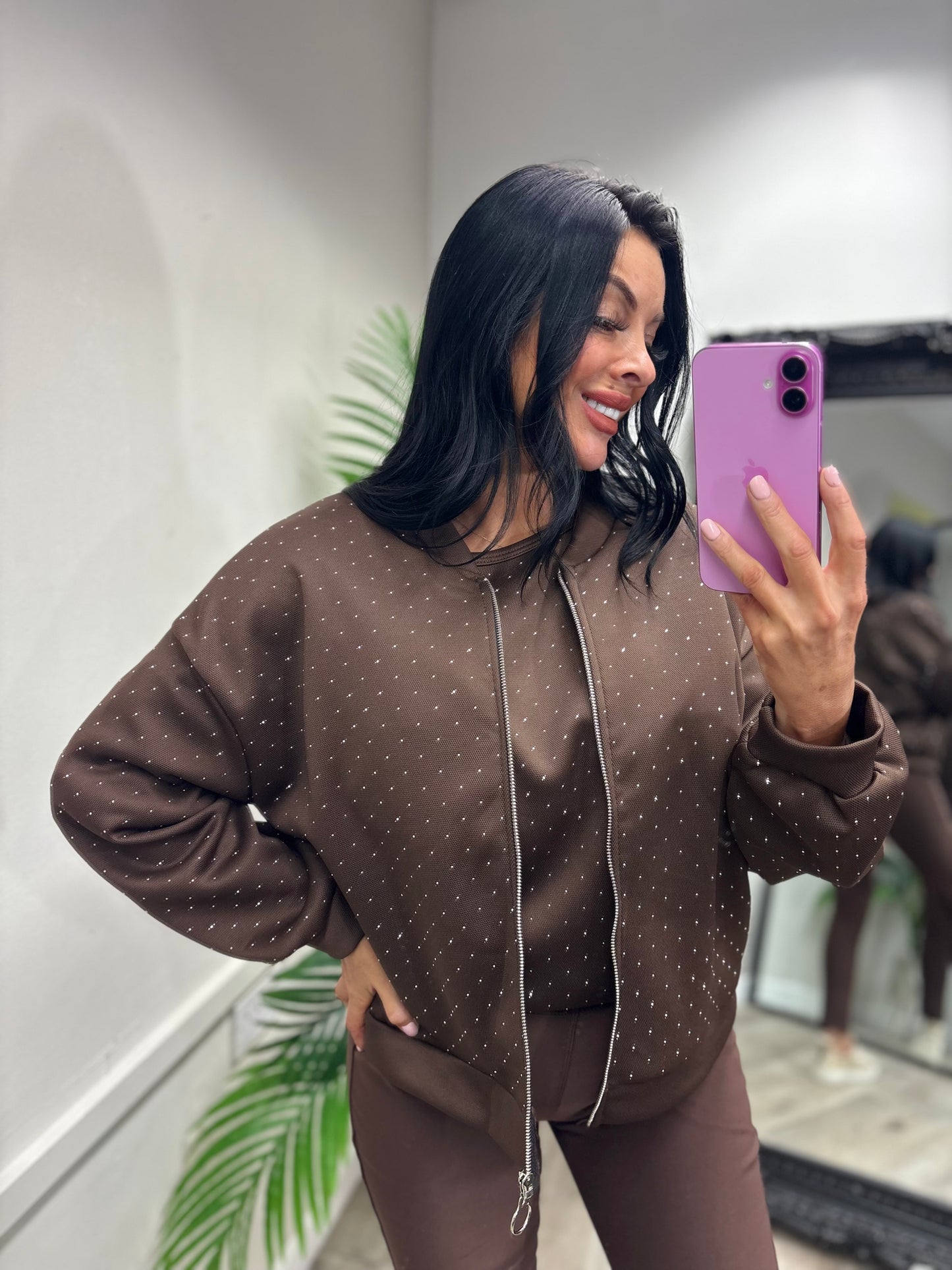 Maria Diamanté Bomber - Chocolate