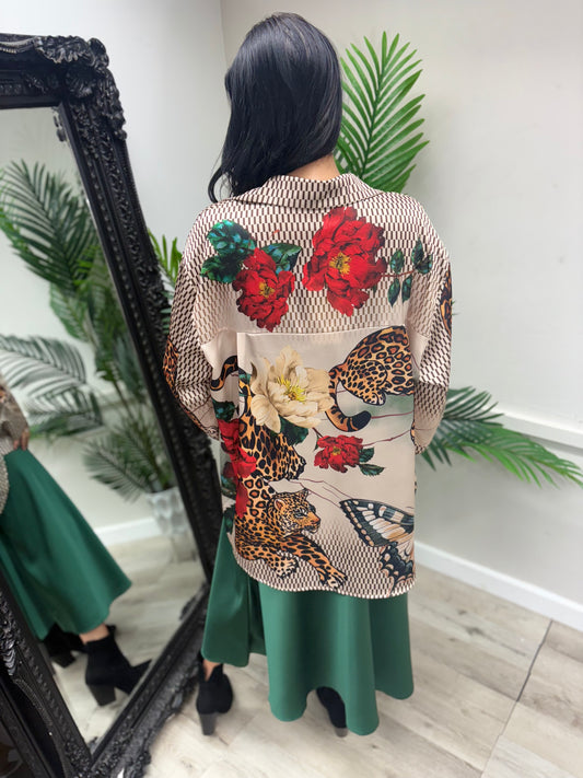 Leopard Satin Shirt - Rose