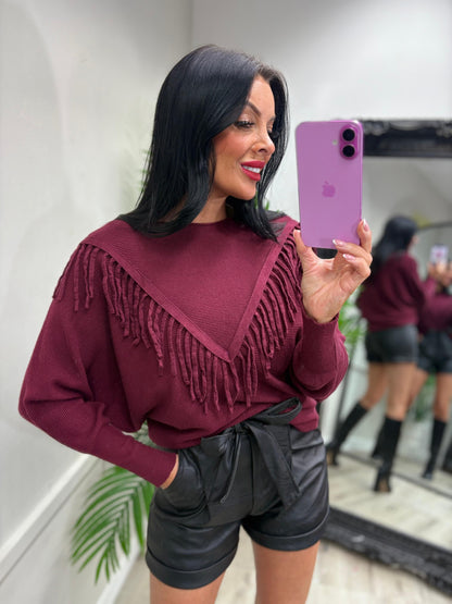 Samantha Tassel Jumper - Wine