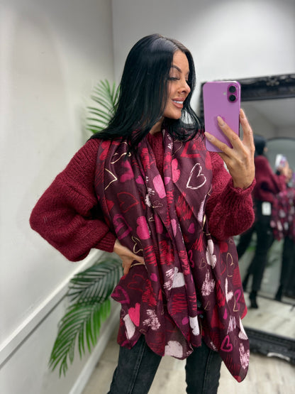 Heart Scarf - Wine