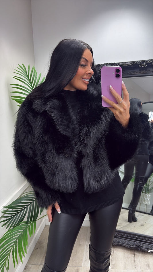 Faux Fur Jacket - Black