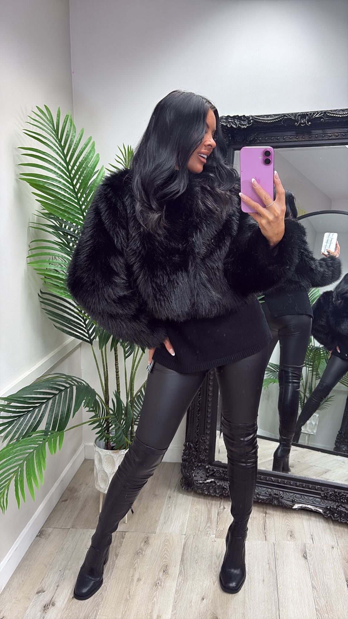Faux Fur Jacket - Black