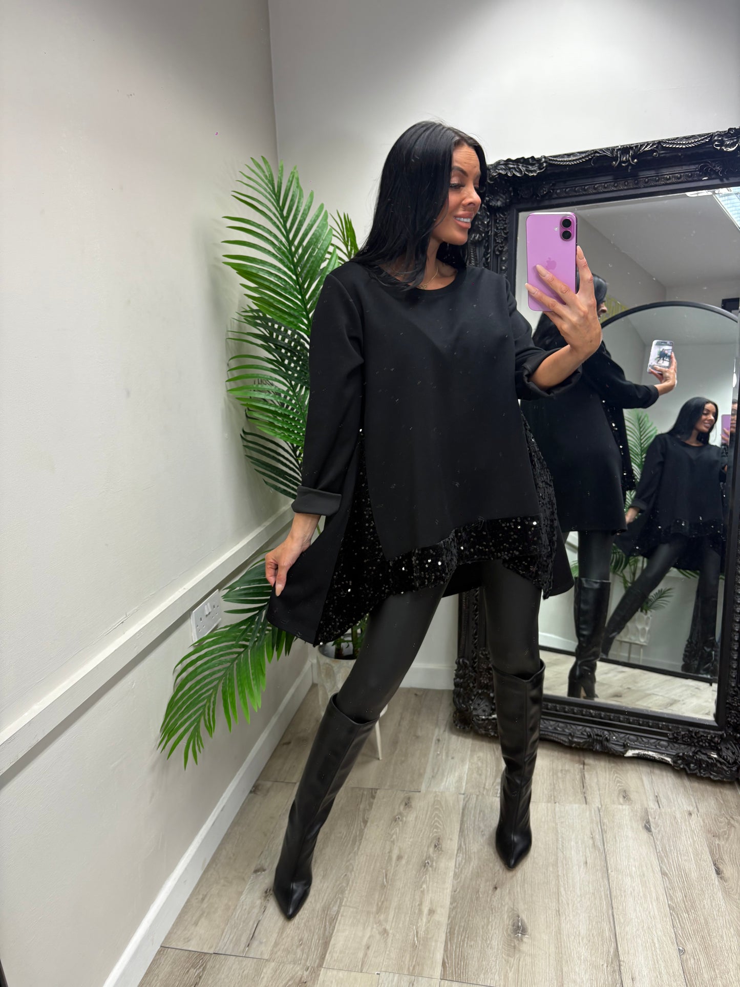 Oversized Sequin Top - Black