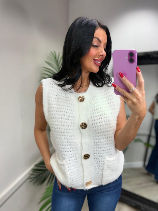 Shakira Button Top - White