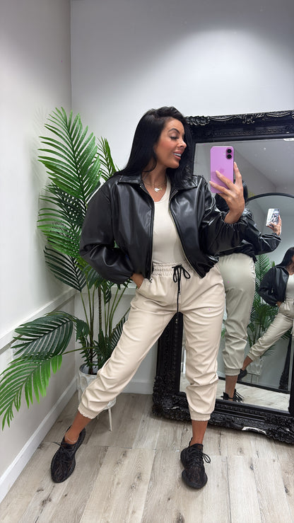 PU Bomber Jacket - Black