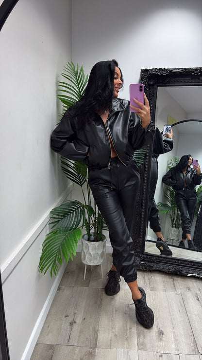 PU Bomber Jacket - Black