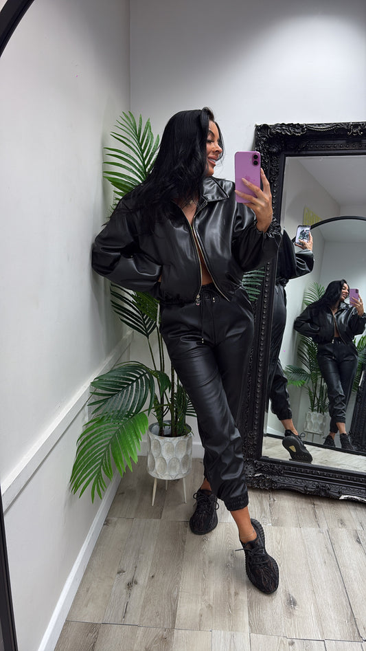 PU Bomber Jacket - Black