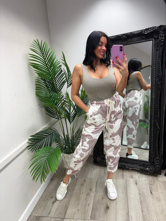 Cow Print Joggers - Stone