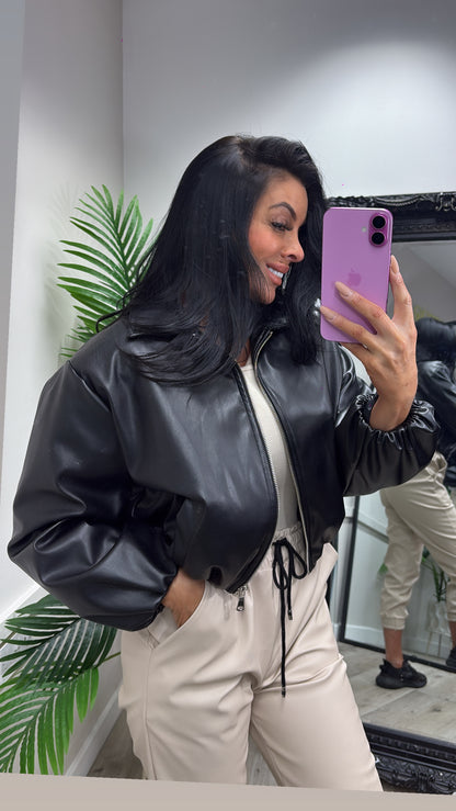 PU Bomber Jacket - Black