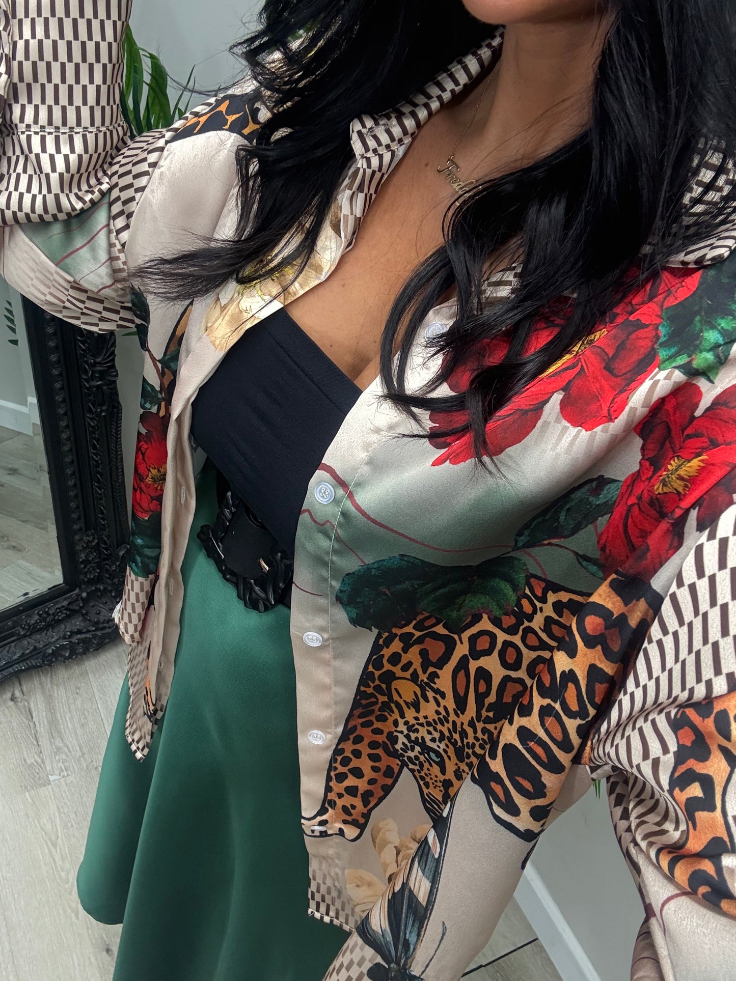Leopard Satin Shirt - Rose