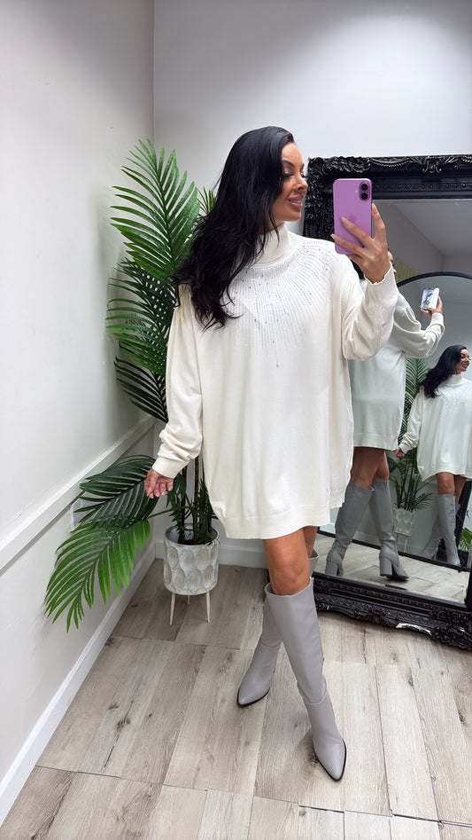 Bling Jumper Dress - Cream