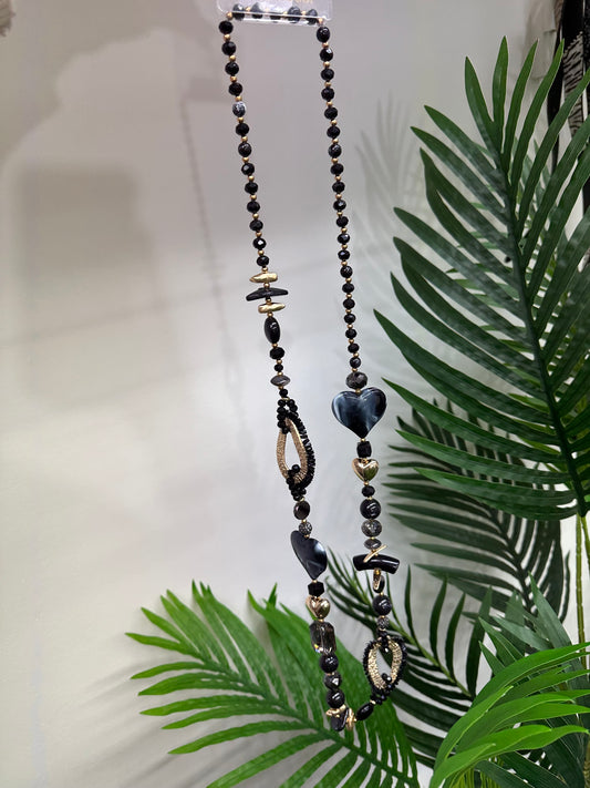 Heart Charm Necklace - Black
