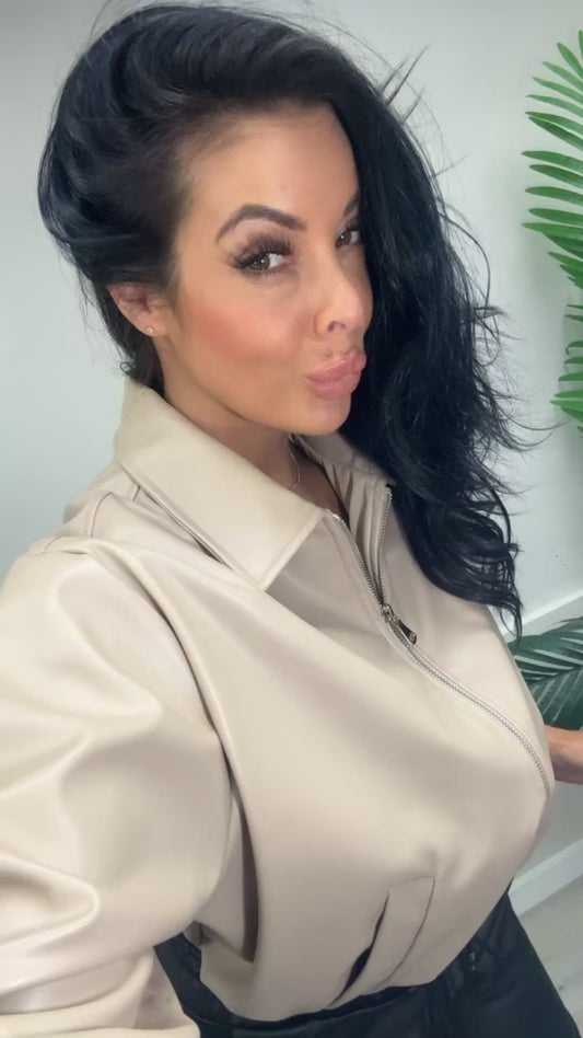 PU Bomber Jacket - Beige